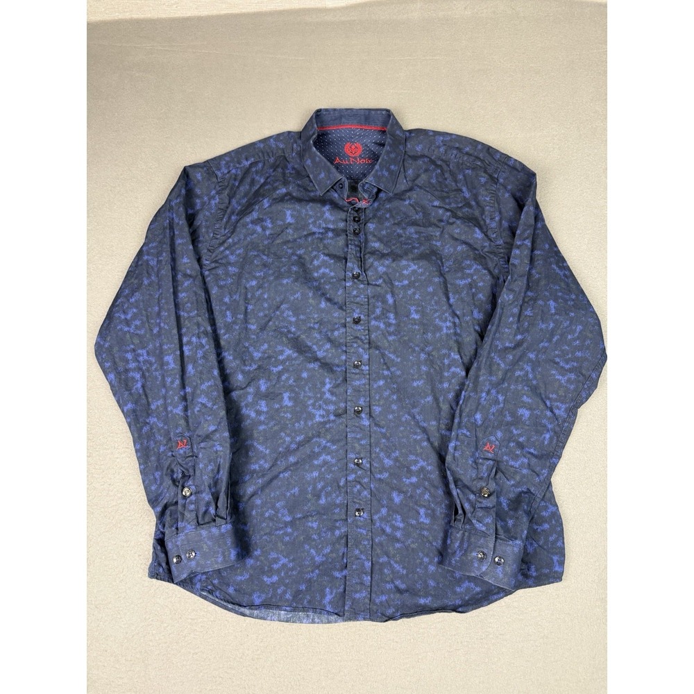 Au Noir Shirt Men's Size 6/2XL Blue Print Flip Cuffs Button‎ Down